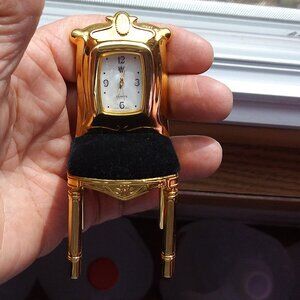 Vintage MZ Berger Working Miniature Gold Tone Metal Chair Clock PC21A Movement